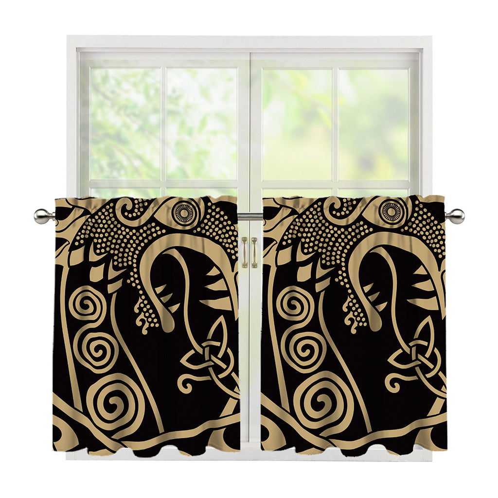 Scandinavian Viking Dragon Print Tier Curtains