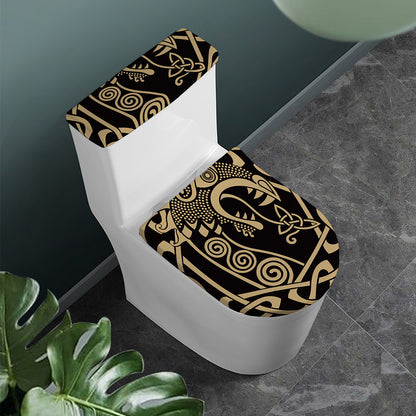 Scandinavian Viking Dragon Print Toilet Lid And Tank Cover Set