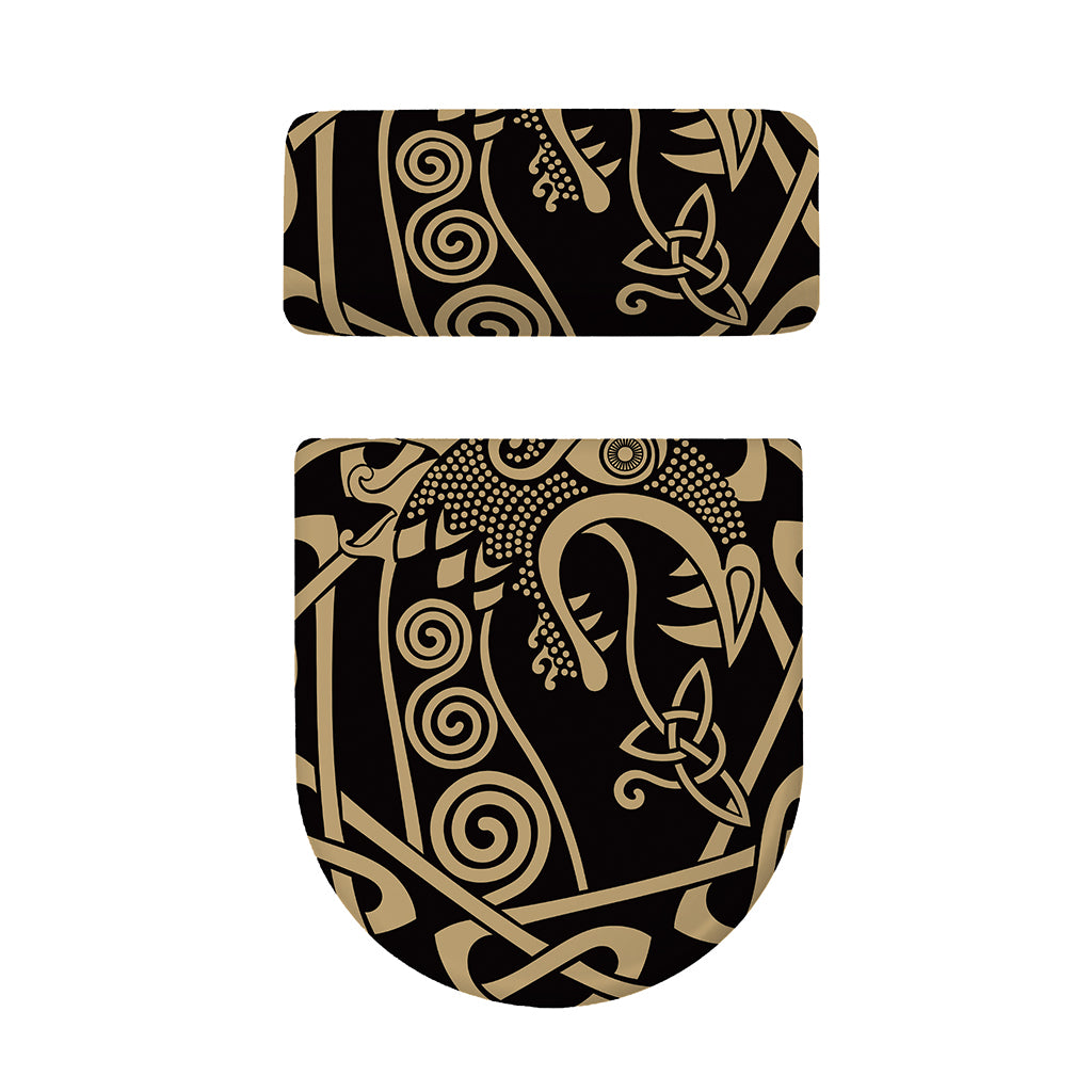 Scandinavian Viking Dragon Print Toilet Lid And Tank Cover Set