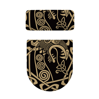 Scandinavian Viking Dragon Print Toilet Lid And Tank Cover Set