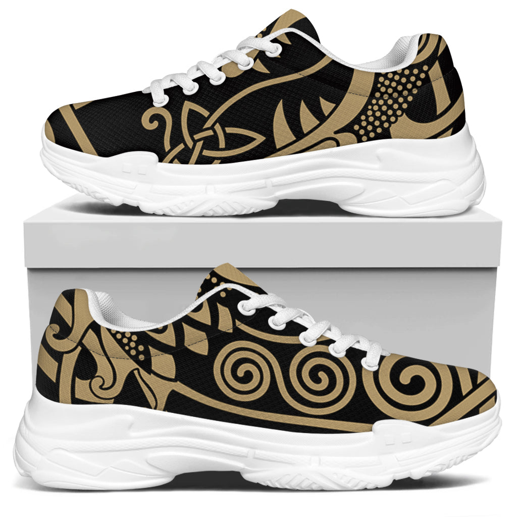 Scandinavian Viking Dragon Print White Chunky Shoes