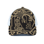 Scandinavian Viking Dragon Print White Mesh Trucker Cap