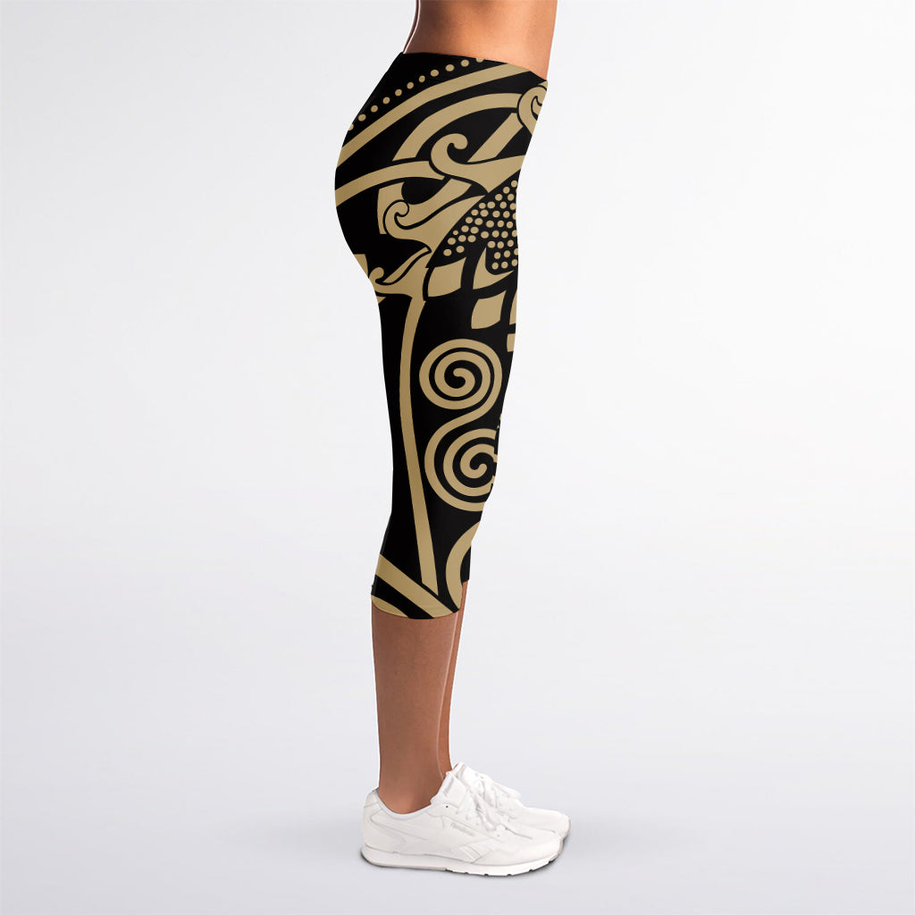 Scandinavian Viking Dragon Print Women's Capri Leggings