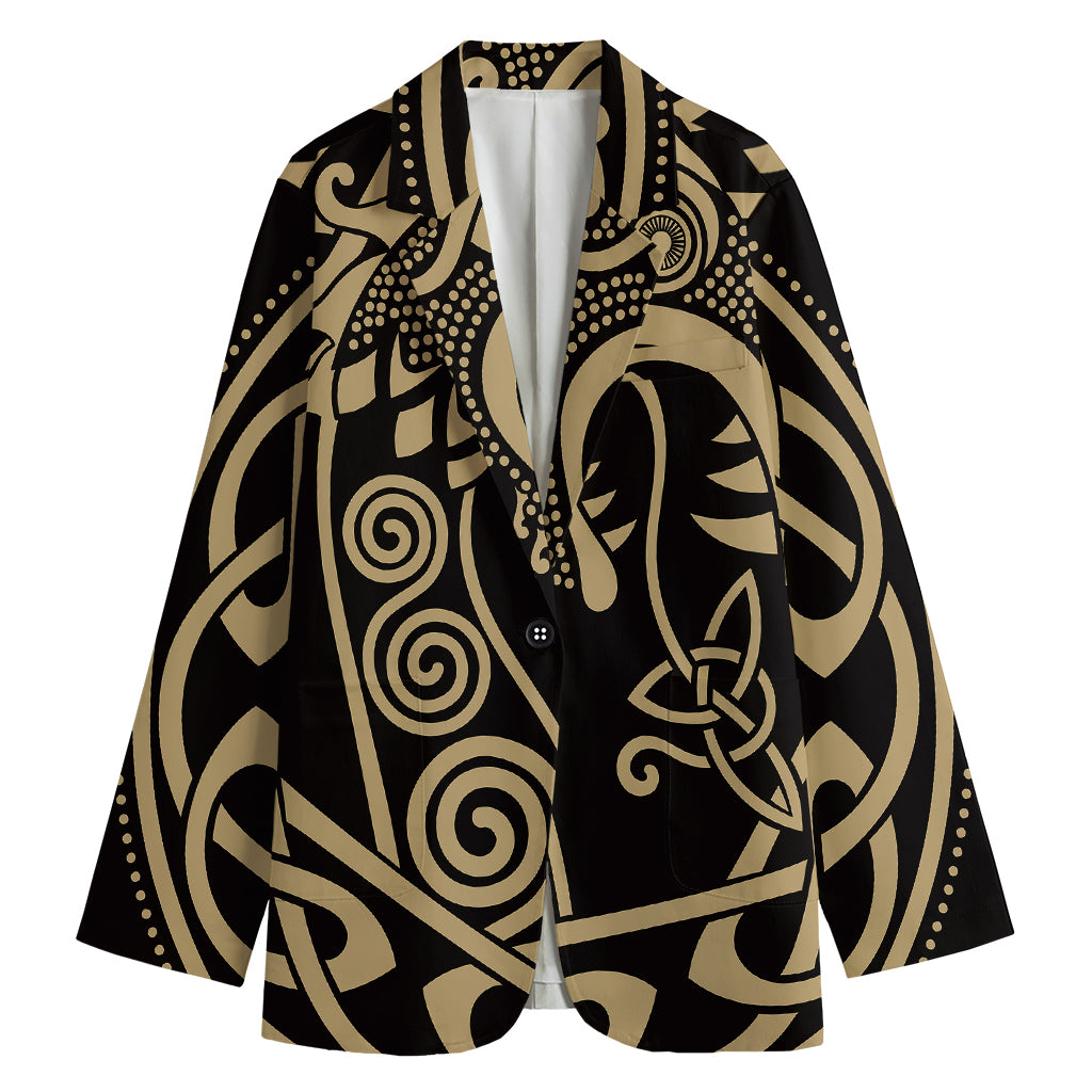 Scandinavian Viking Dragon Print Women's Cotton Blazer