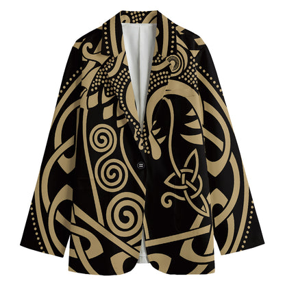 Scandinavian Viking Dragon Print Women's Cotton Blazer