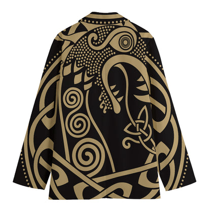Scandinavian Viking Dragon Print Women's Cotton Blazer