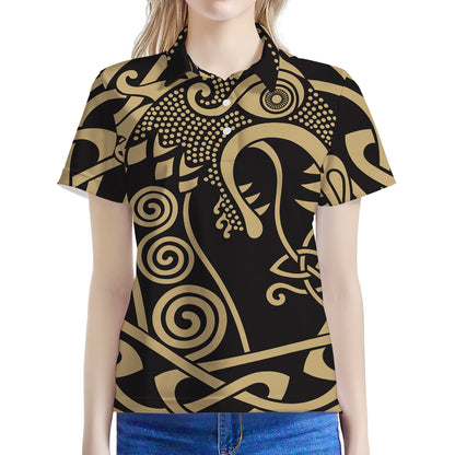Scandinavian Viking Dragon Print Women's Polo Shirt