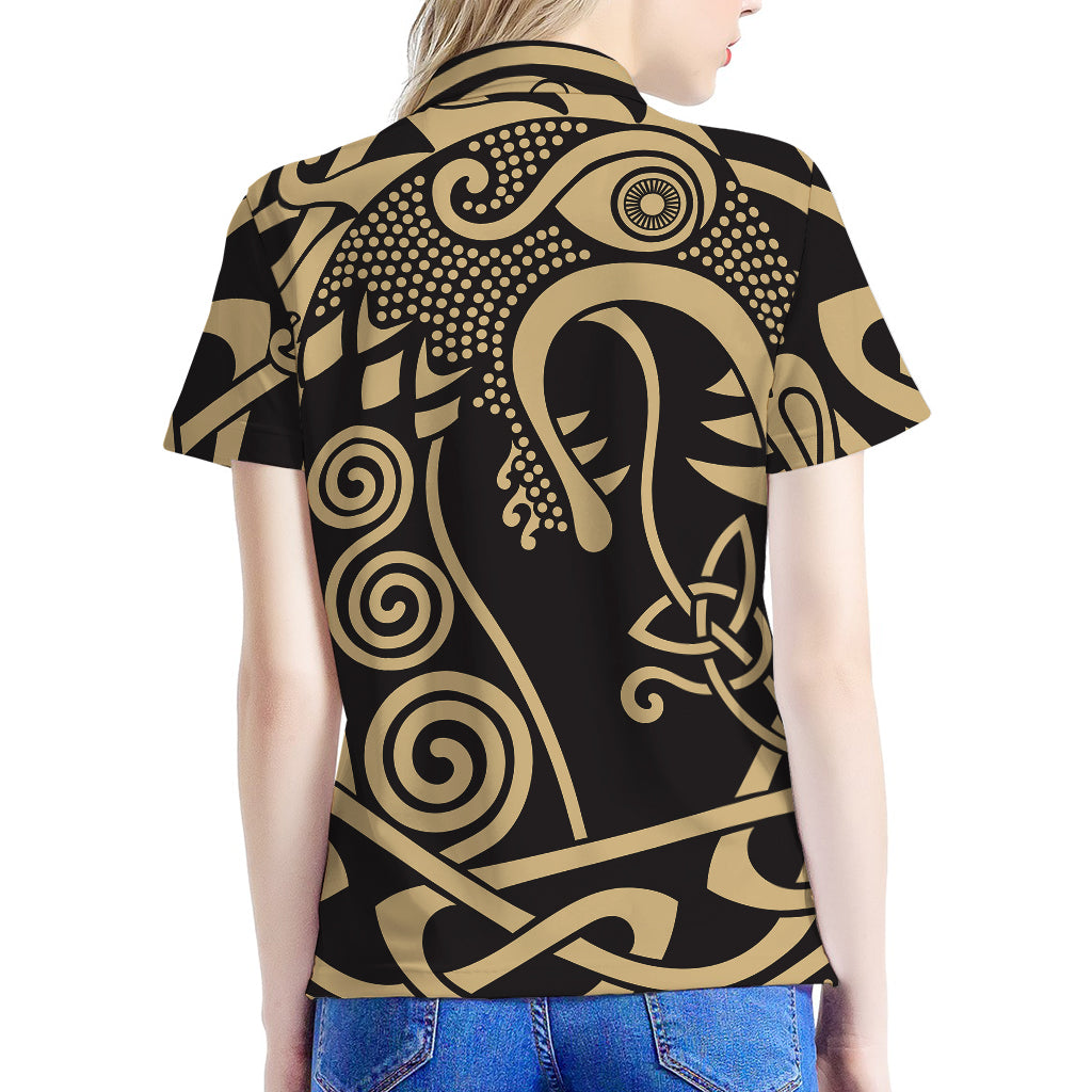 Scandinavian Viking Dragon Print Women's Polo Shirt