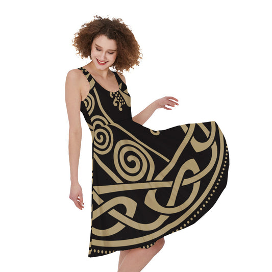 Scandinavian Viking Dragon Print Women's Sleeveless Dress