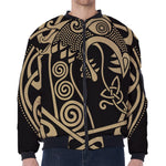 Scandinavian Viking Dragon Print Zip Sleeve Bomber Jacket