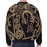 Scandinavian Viking Dragon Print Zip Sleeve Bomber Jacket