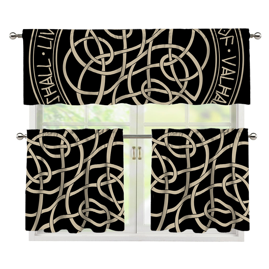 Scandinavian Viking Symbol Print 3 Piece Kitchen Curtains