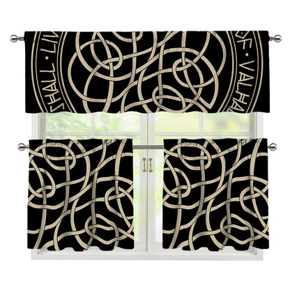 Scandinavian Viking Symbol Print 3 Piece Kitchen Curtains