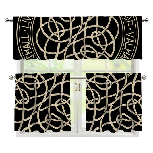 Scandinavian Viking Symbol Print 3 Piece Kitchen Curtains