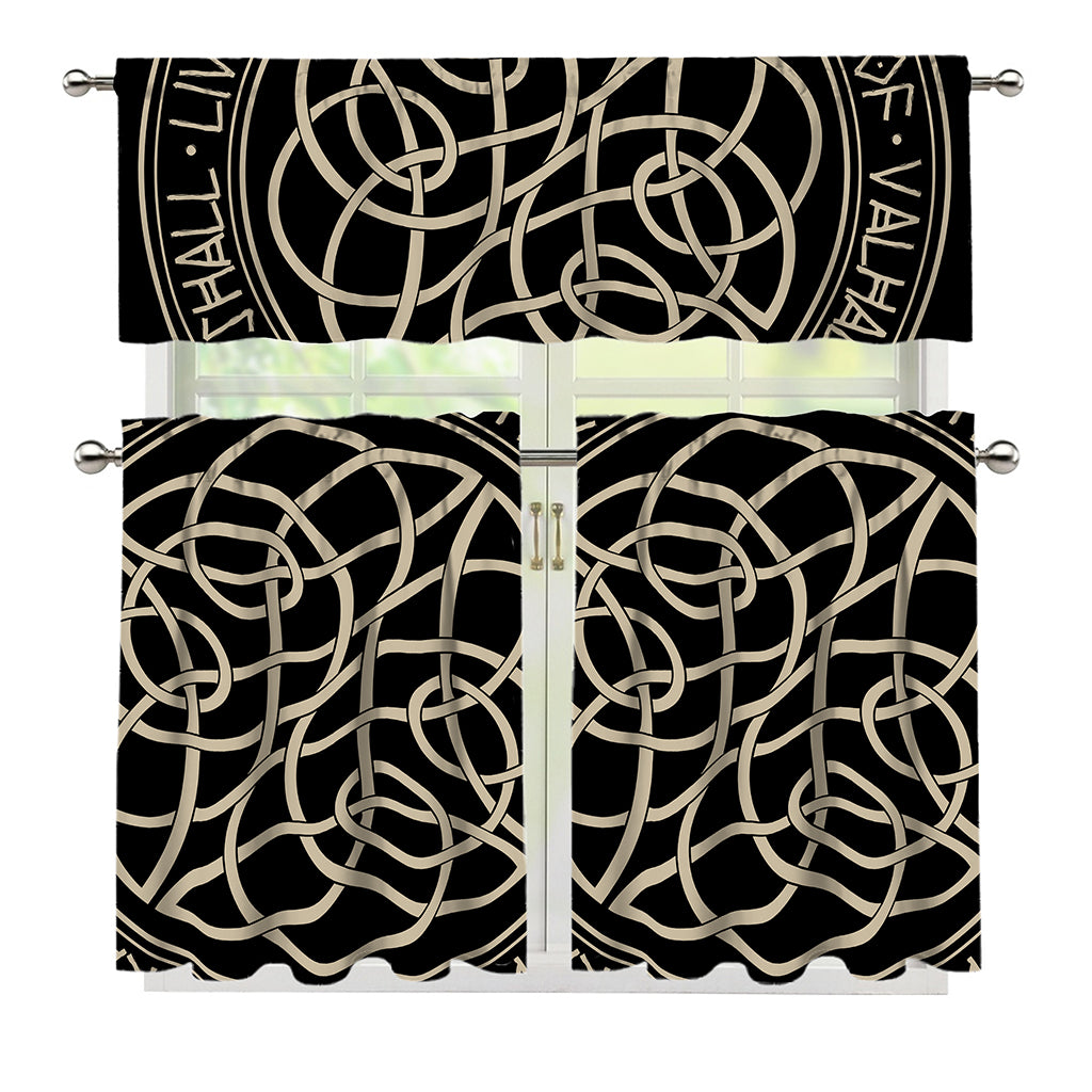 Scandinavian Viking Symbol Print 3 Piece Kitchen Curtains