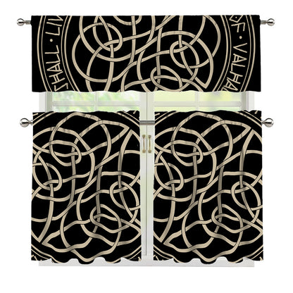 Scandinavian Viking Symbol Print 3 Piece Kitchen Curtains
