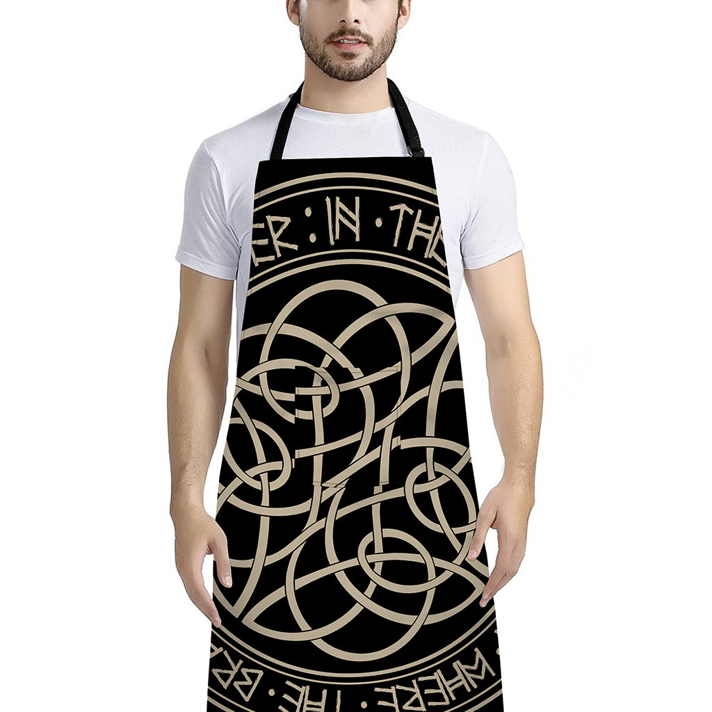 Scandinavian Viking Symbol Print Bib Apron With Pocket