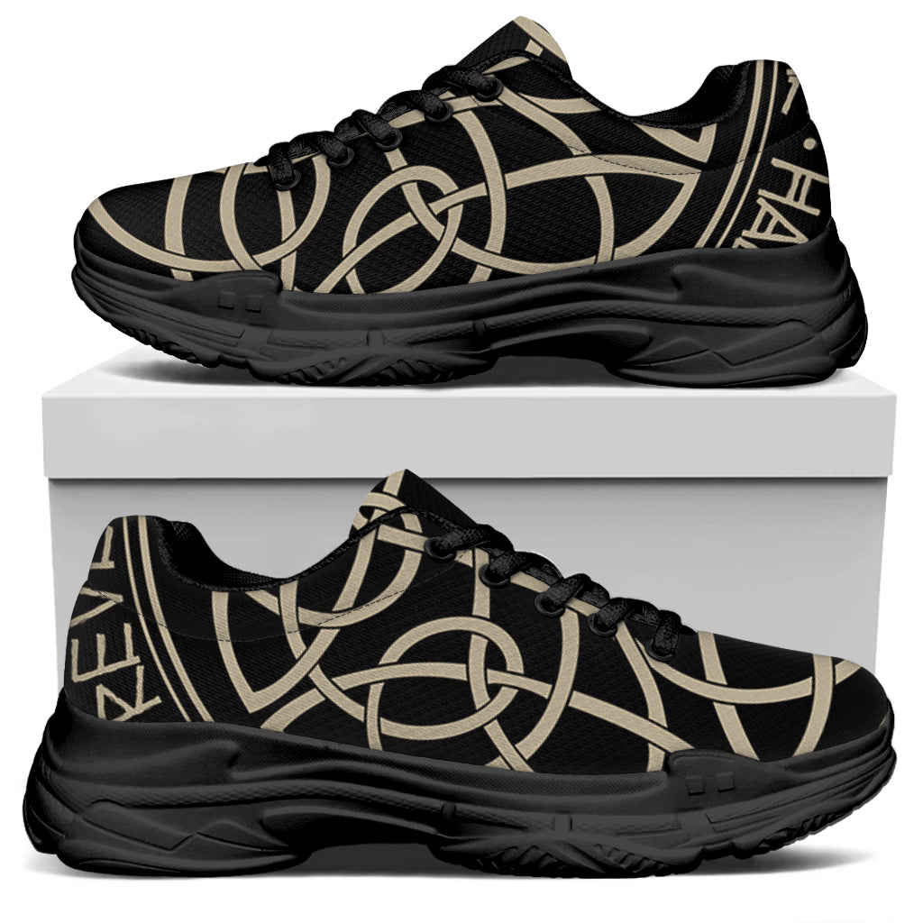 Scandinavian Viking Symbol Print Black Chunky Shoes