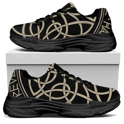 Scandinavian Viking Symbol Print Black Chunky Shoes