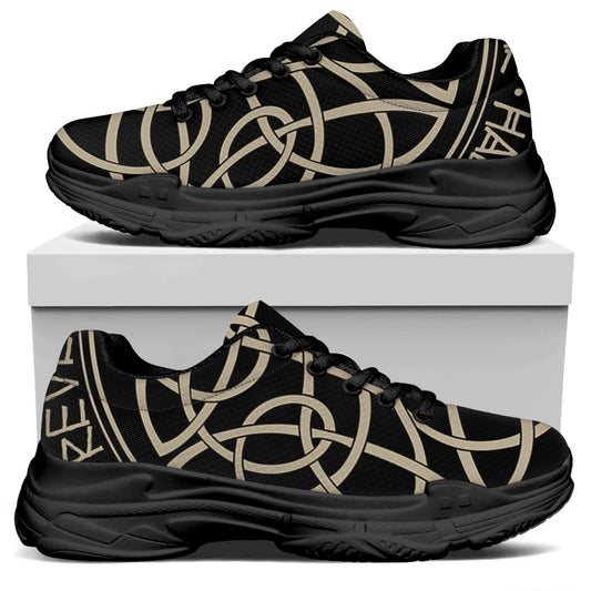 Scandinavian Viking Symbol Print Black Chunky Shoes