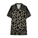 Scandinavian Viking Symbol Print Cotton Hawaiian Shirt