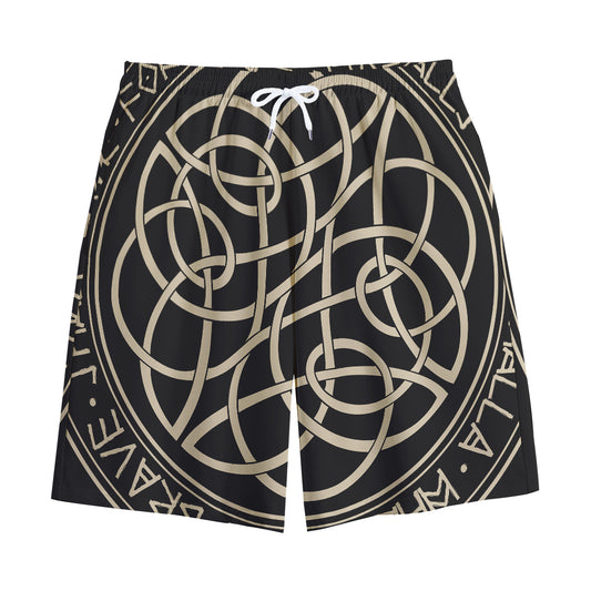 Scandinavian Viking Symbol Print Cotton Shorts