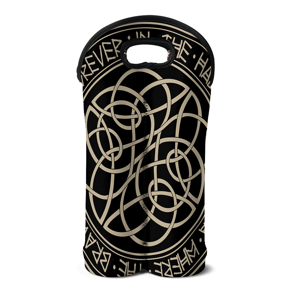 Scandinavian Viking Symbol Print Double Neoprene Wine Tote