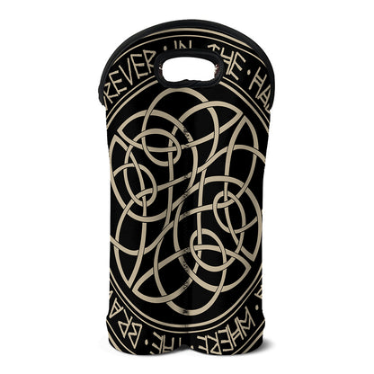 Scandinavian Viking Symbol Print Double Neoprene Wine Tote