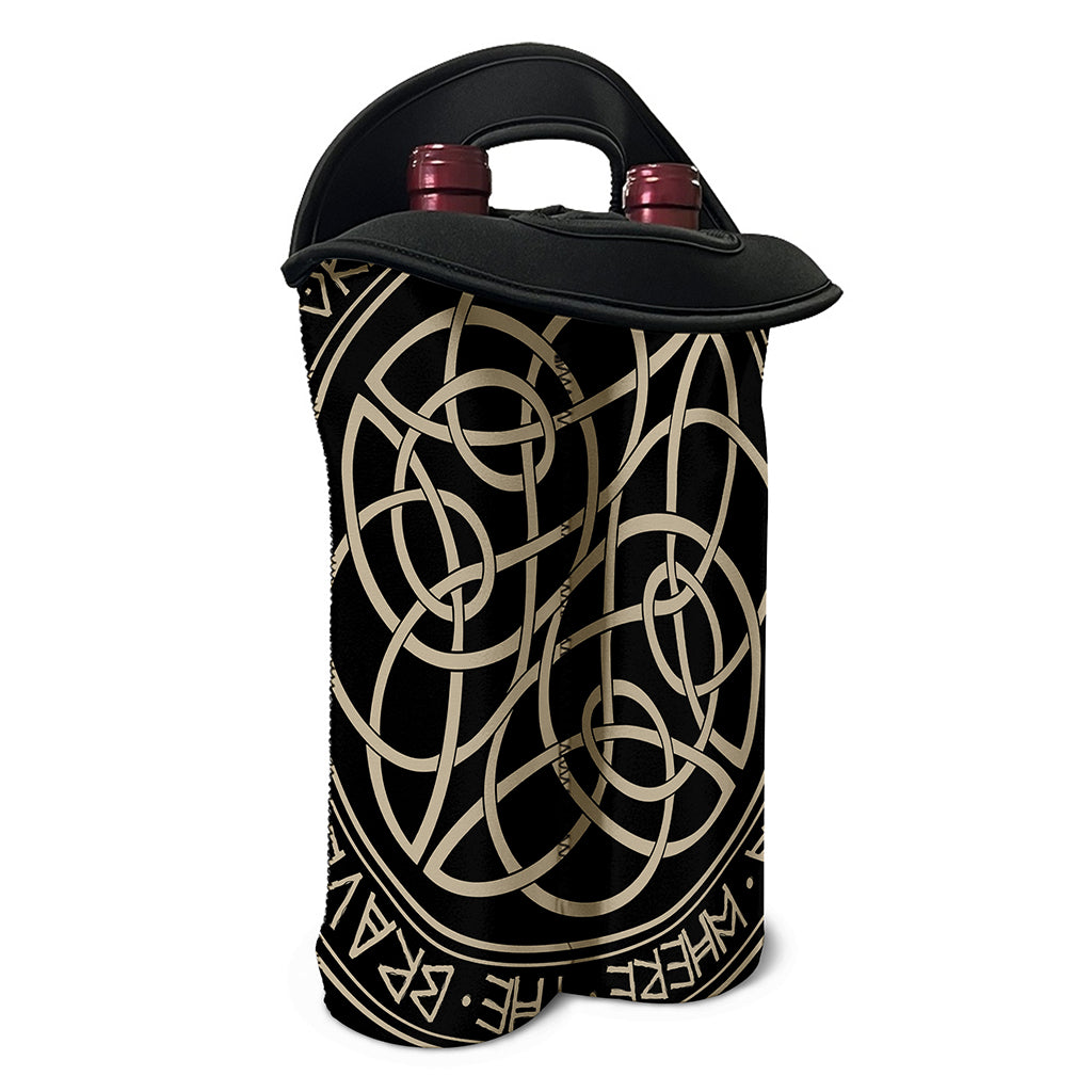 Scandinavian Viking Symbol Print Double Neoprene Wine Tote