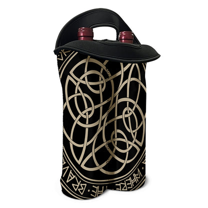 Scandinavian Viking Symbol Print Double Neoprene Wine Tote
