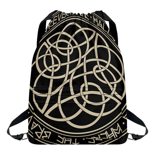 Scandinavian Viking Symbol Print Drawstring Backpack