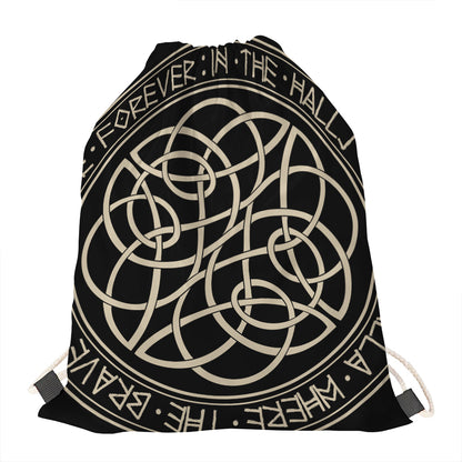 Scandinavian Viking Symbol Print Drawstring Bag