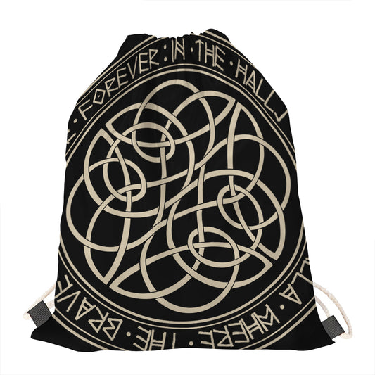 Scandinavian Viking Symbol Print Drawstring Bag