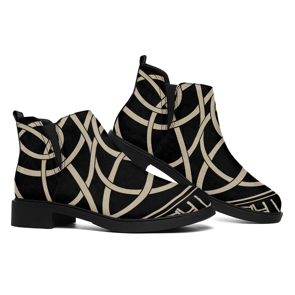 Scandinavian Viking Symbol Print Flat Ankle Boots