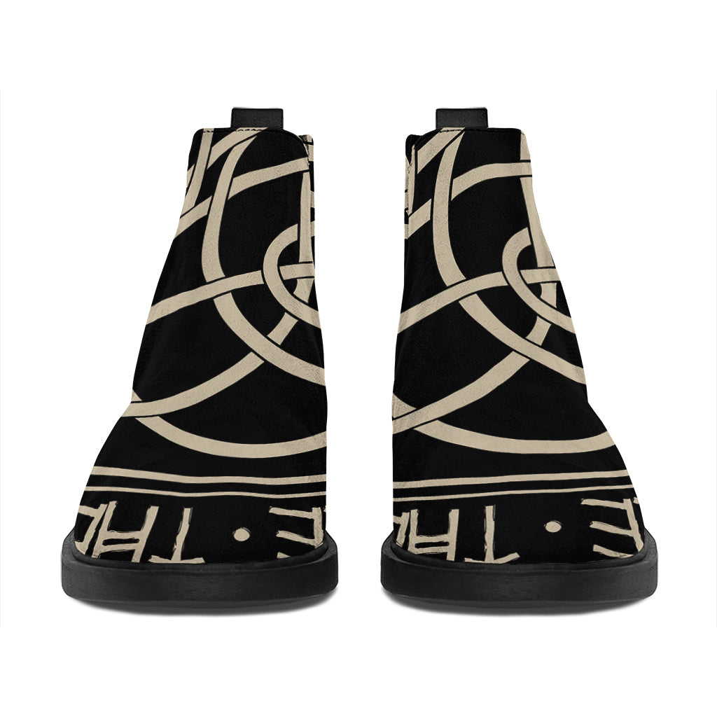 Scandinavian Viking Symbol Print Flat Ankle Boots