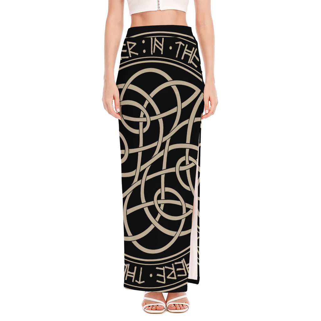 Scandinavian Viking Symbol Print High Slit Maxi Skirt