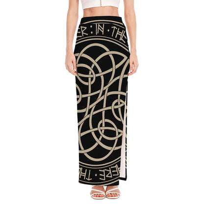 Scandinavian Viking Symbol Print High Slit Maxi Skirt