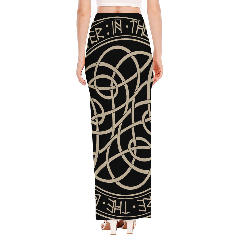 Scandinavian Viking Symbol Print High Slit Maxi Skirt
