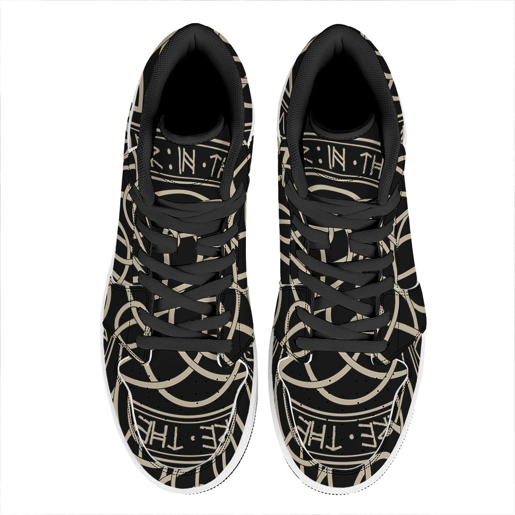 Scandinavian Viking Symbol Print High Top Leather Sneakers