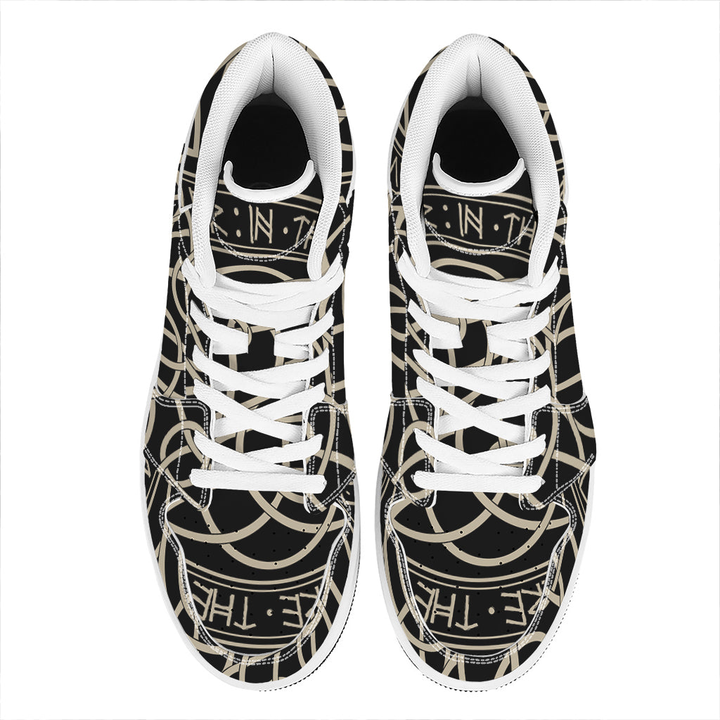 Scandinavian Viking Symbol Print High Top Leather Sneakers
