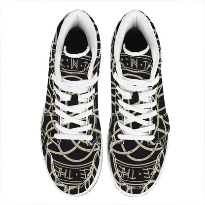 Scandinavian Viking Symbol Print High Top Leather Sneakers
