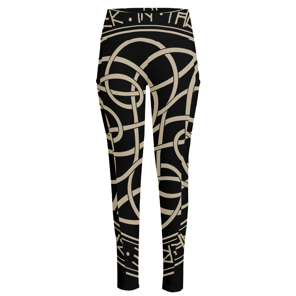 Scandinavian Viking Symbol Print High-Waisted Pocket Leggings