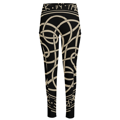 Scandinavian Viking Symbol Print High-Waisted Pocket Leggings