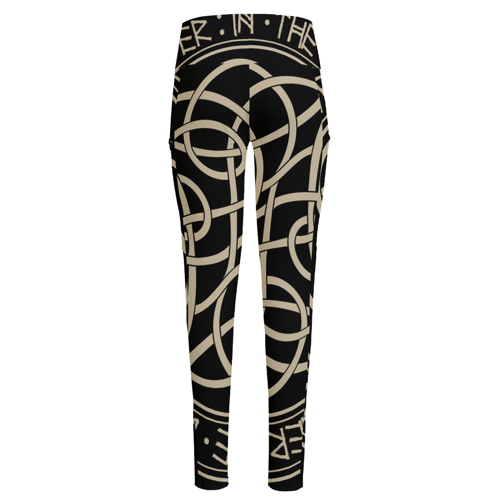 Scandinavian Viking Symbol Print High-Waisted Pocket Leggings