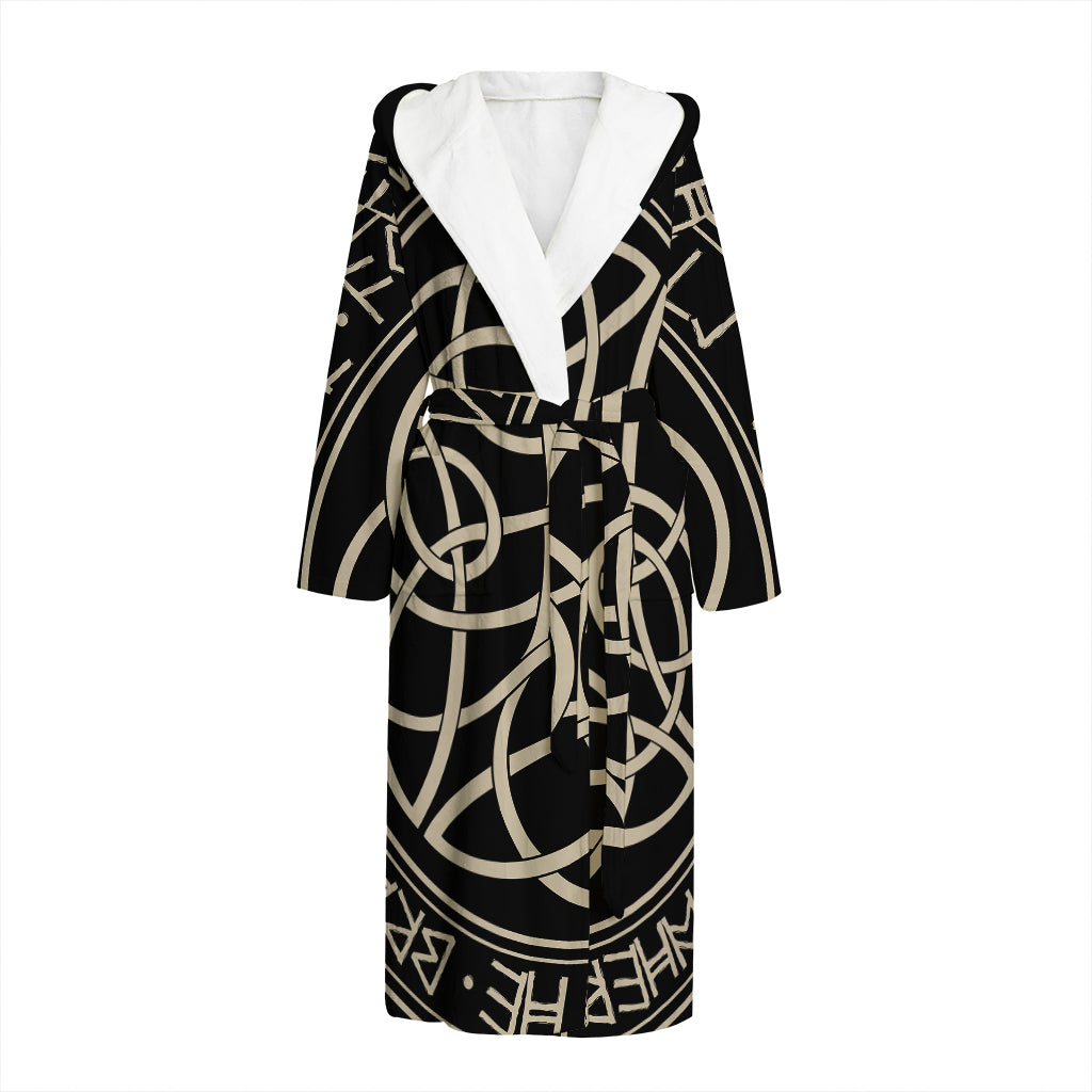 Scandinavian Viking Symbol Print Hooded Bathrobe