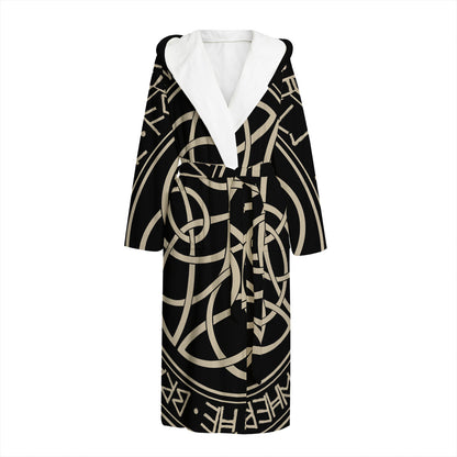 Scandinavian Viking Symbol Print Hooded Bathrobe