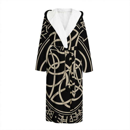 Scandinavian Viking Symbol Print Hooded Bathrobe