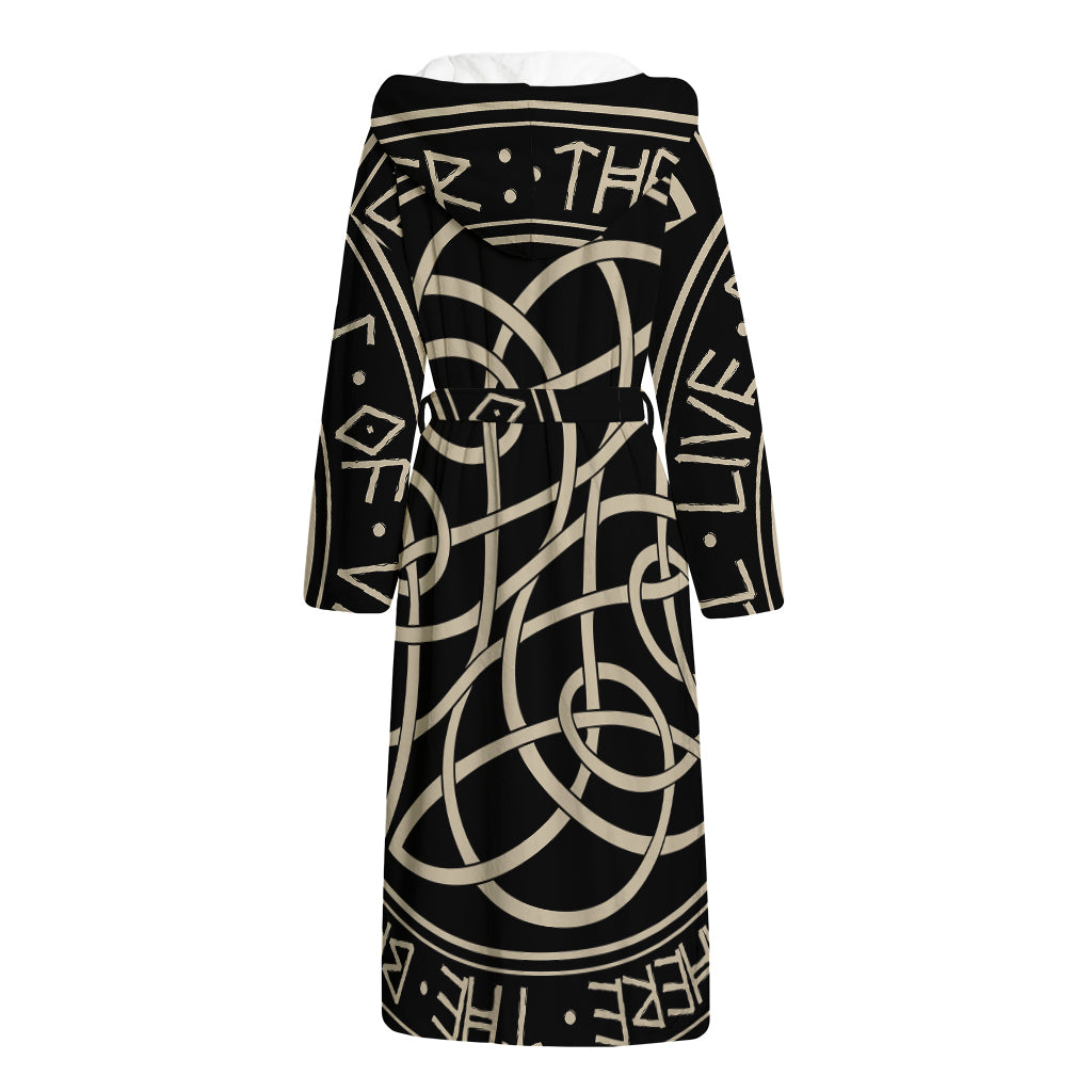 Scandinavian Viking Symbol Print Hooded Bathrobe