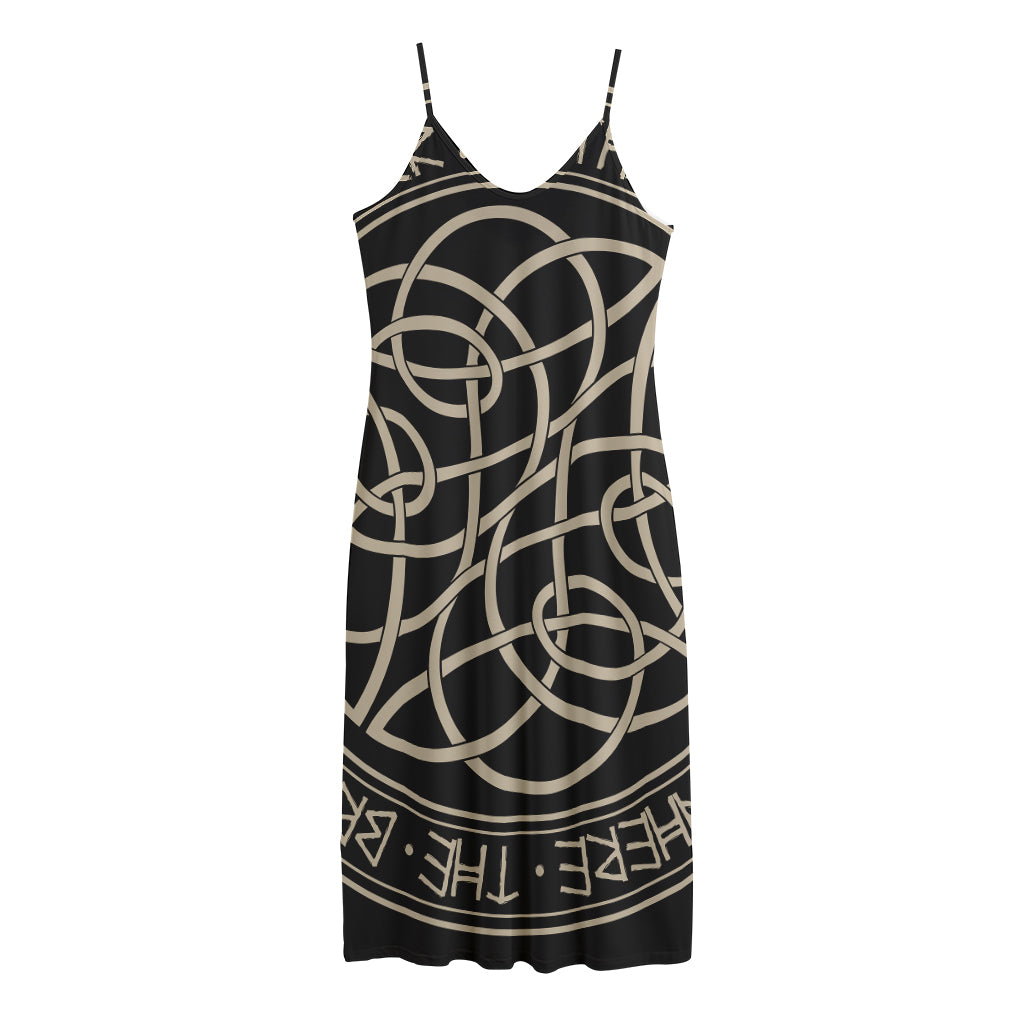 Scandinavian Viking Symbol Print Jersey Midi Cami Dress