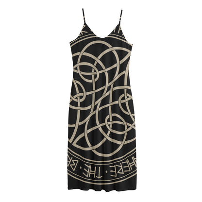 Scandinavian Viking Symbol Print Jersey Midi Cami Dress